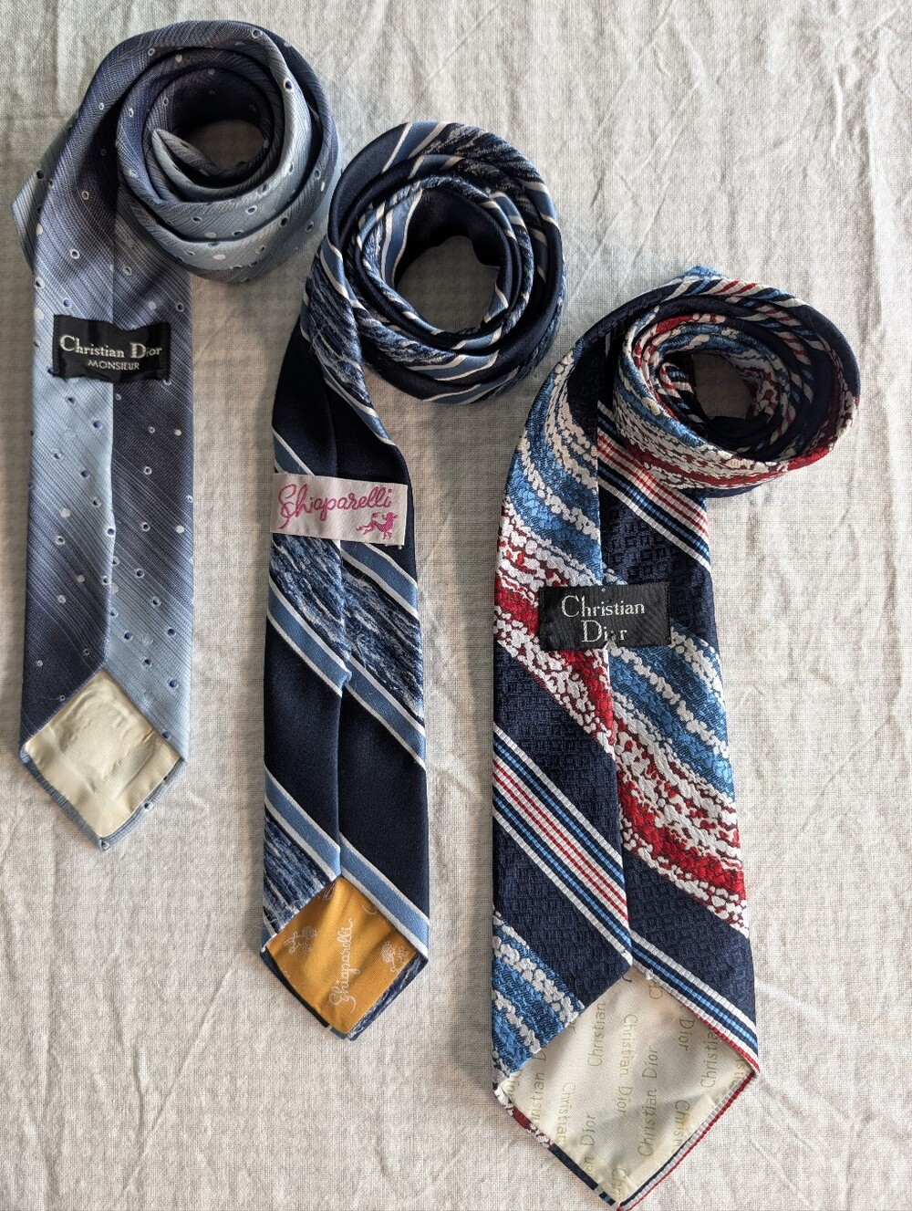 VTG Dior & Schiaparelli Striped Ties 1970s LOT Of 3